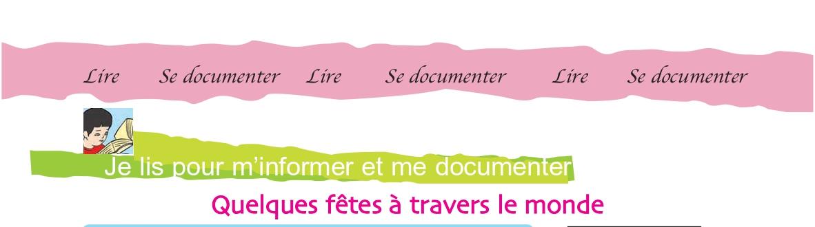 Cahier, page 130 : « Je lis pour m'informer et me documenter — Quelques fêtes à travers le monde »